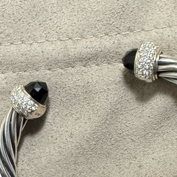 David Yurman .925 Silver Onyx & Diamond Classic Cable Bracelet / Small - Picture 8 of 9